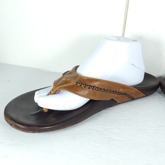 Olukai Men\'s Mea Ola US12 Brown Leather Embroidered Slip On Flat Thong Sandals main image 8